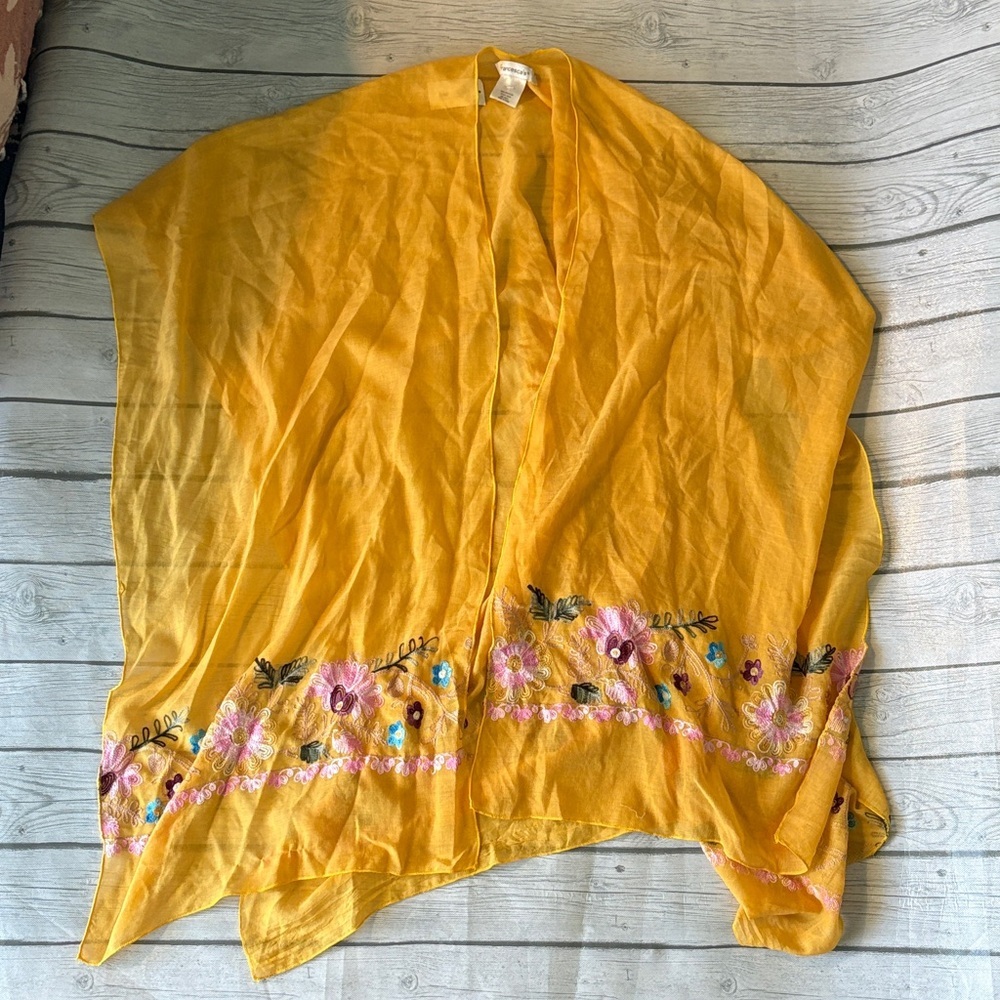 Francesca's Collections Yellow Kimono with Floral Embroidery